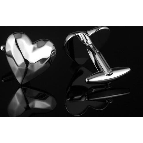 JHSL Brand Laser Men Heart Wedding Cufflinks for Shirt Silver Color Party Father Gift Fashion Mens Jewelry