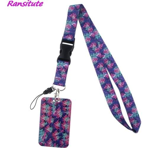 Ransitute R1766 Leaves Painting Art Fashion Lanyards ID Badge Holder Bus Pass Case Cover Slip Bank Credit Card Holder Strap