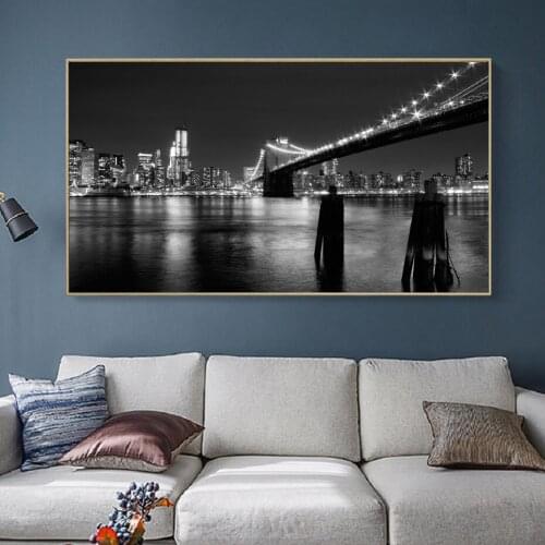 Black and White Brooklyn Bridge Landscape Canvas Prints Posters Canvas Paintings Wall Art Pictures Living Room Wall Art Prints