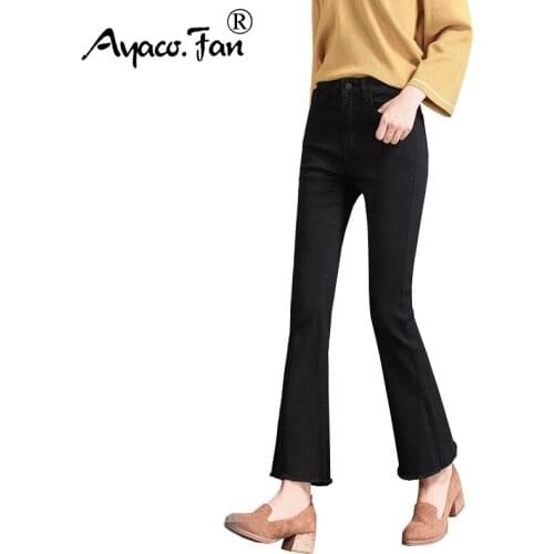 Black Flares 2019 New Autumn Slim Flare Pants Vintage Jeans Students Womens Femme Stretch Denim Regular Pants Woman Trousers