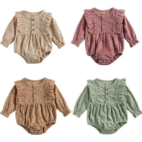 Wallarenear 0-18M Newborn Baby Girls Fashion Floral Print Romper Stylish Long Sleeve Romper for Kids Girls 4Colors