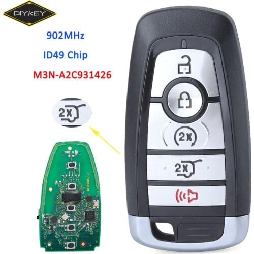 DIYKEY M3N-A2C931426 902MHz ID49 Chip Smart Remote Car Key Fob 5 Button Replacement for Ford Expedition Explorer JL1T-15K601-BB