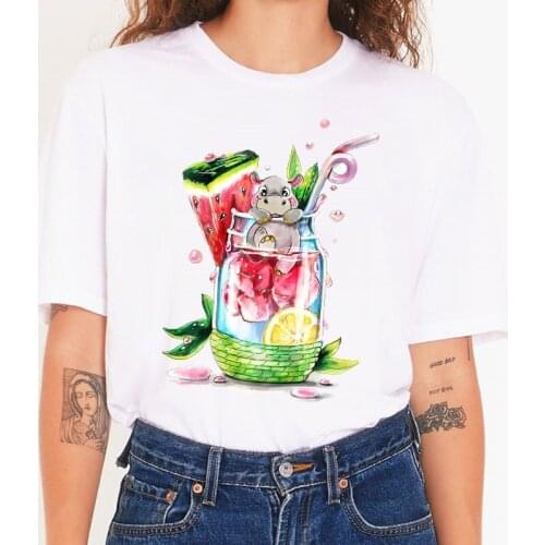 Watermelon Juice Graphic Print Harajuku Cute Kawaii Stylish White Summer Casual Fashion Tops Aesthetic Cartoon T Shirt Women
