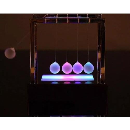 Newtons Cradle LED Light Up Kinetic Energy Home Office Science Toys Home Decor Colorful Luminous Newton Pendulum Ball Desktop