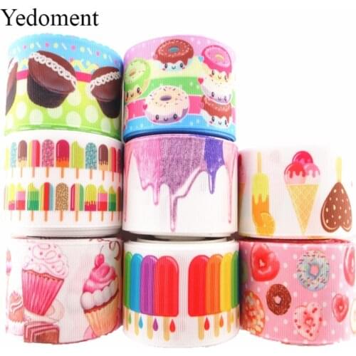 10 Yards 38MM/75MM Ice Cream Cake Printed Grosgrain Ribbons For Crafts DIY Hair Bows Birthday Party Decoration MD18010122