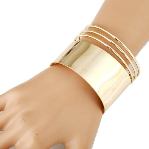 LZHLQ 2020 Fashion Trendy Plated Bangles Geometric Hollow Maxi Punk Jewelry Bracelet Women Opening Adjustable Wide Cuff Bangles