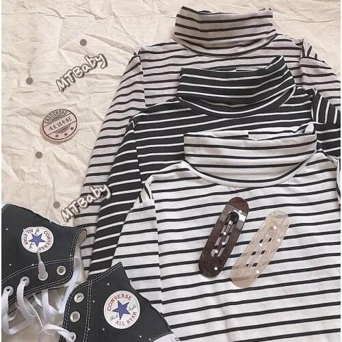 Vintage Style Sweet Womens Autumn Winter Striped T-shirt Turtleneck Long Sleeve Inner-shirt Tshirt Tops 5 Colors Fit and Flare