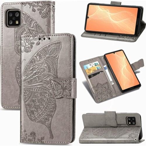 Cute Butterfly Case for Sharp Aquos Sense4 SH41A (5.8in) Cover Flip Leather Wallet Stand Card Book Black SH-41A Sense 4