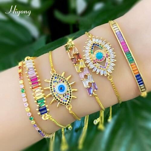 Fashion Gold Cubic Zirconia Bracelet Adjustable Evil Eye Tennis Bracelet CZ Luxury Rainbow Bracelets Women Bangle Jewelry GiftS