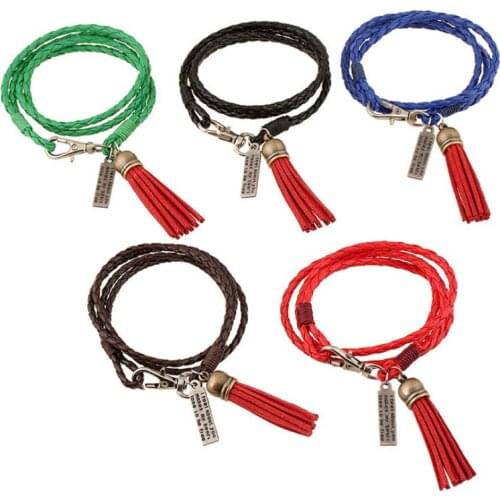 Fashion Casual Multi-layer Leather Cuff Bracelet Simple Braided Tassel Charm Wrap Bangle Handmade Wristbands Punk Women Jewelry