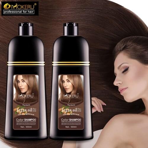 Mokeru 500ml Natural Long Lasting Permanent Hair Coloring Fast Dye Black Brown Hair Dye Shampoo For Women Covering White Hair