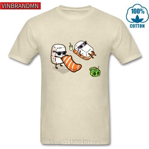 Sunbathing Sushi Party T shirt men Salmon Sushi Rice Ball Japan food T-shirt Kawaii Family Party Tops Summer Fashion Cotton Tees