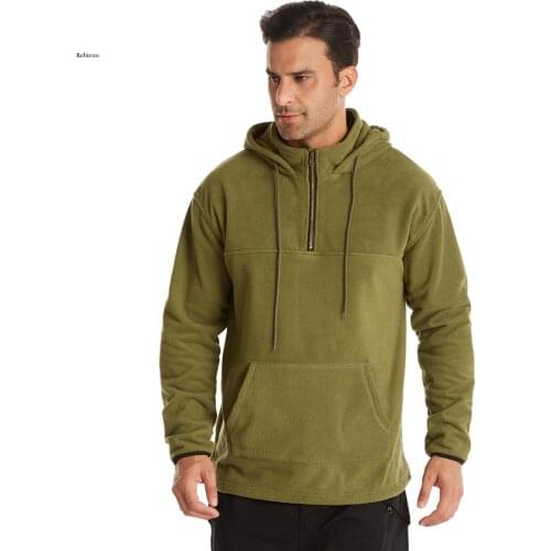 Men Fleece Half Zipper Sports Solid Color Polar Fleece Pullover Long Sleeve Casual Hooded Stand Collar Casual Hoodies