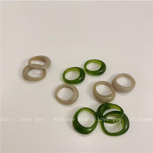 New Fashion Colourful Transparent Resin Geometric Square Round Rings Set Red Green Color For Women Jewelry Travel Gifts