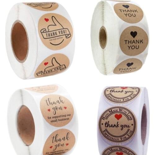 500pcs/roll Cowhide gloss stickers thank you label red love heart labels roll Kraft Paper handmade products 25MM