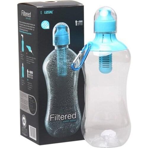 Plastic Water Bottle With carabiner Activated carbon filte Filter Large Capacity Travel Sport Drinking Cup Outdoor filter kettle