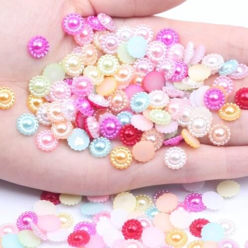 Half Round Flower 9-19mm Mixed Colors Ivory White 500-2000pcs ABS Resin Imitation Pearls Flatback Beads for Scrapbook Decoration