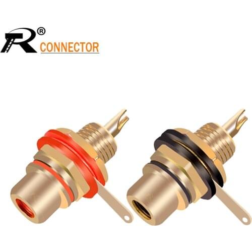 Gold plated RCA Jack Connector Panel Mount Chassis Audio Socket Plug Bulkhead with NUT Solder CUP 20pcs/lot black red