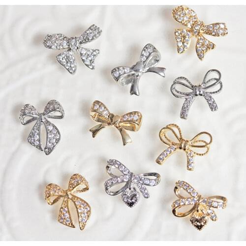 10pcs Luxury Bow Rosette Love Alloy Nail Art Zircon Pearl Crystal Metal Manicure Nails Accesorios Supplies Decorations Charms