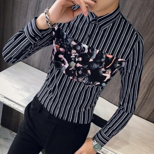Stripe splicing A2019 new winter British men long sleeve shirts, han edition cultivate morality shirt/CS05 301 - a - 1