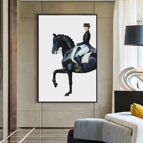 Modern Luxurious Figure Horse Canvas Paintings Abstract Posters Print Wall Art Pictures for Living Room Home Aisle Decor