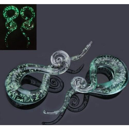 1 Pair Glass Ear Spiral Taper Gauge and Tunnels Earring Green Glass Glow in Dark Gauges Expander Stretcher Plugs Piercing Body