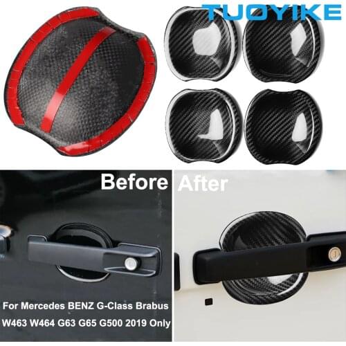Car Styling Real Carbon Fiber Outer Door Handle Side Cup Bowl Cover Sticker Trim For Mercedes BENZ Brabus W463 W464 G63 G65 G500