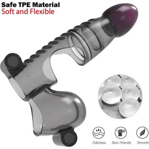 Male Penis Vibrating Ring Sleeve Penis Dick Enlargement Condoms Penis Extender Sleeve Sex Toys for Men Delay Ejaculation