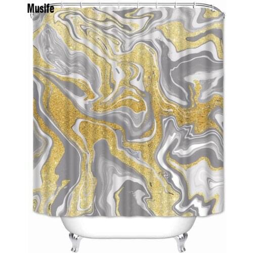 Musife Custom High Quality Marbling Pattern Shower Curtain Waterproof Bathroom Polyester Fabric Bathroom Curtain