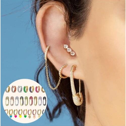 Hot Safety Pin Studs Earrings for Women Gothic Fashion White Crystal Rhinestones Earrings Female Korean Jewelry Ear Accessories