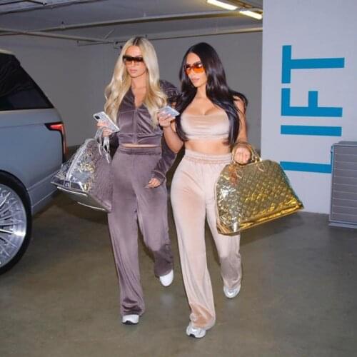 Velvet Women 3 Piece Set Hoodie Sweatshirt Zipper Tube Crop Top High Waist Wide Leg Pants Tracksuit Sporty Casual Outfit