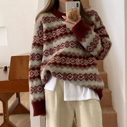 Winter Vintage Knitted Sweater Women Casual Ugly Christmas Sweater Loose Thick Pullovers Korean Style Chic Women Tops