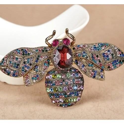12pcs/lot Big Size vintage Bee Brooches For Women Party Gifts Colorful Rhinestone Pin Brooch Hijab Accessories Big Insect Broch