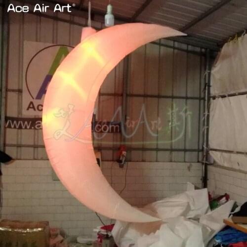 2 pcs Party and stage ceiling glow Crescent moon air balloon,2m H inflatable Meniscus model with changable color lights for Sale