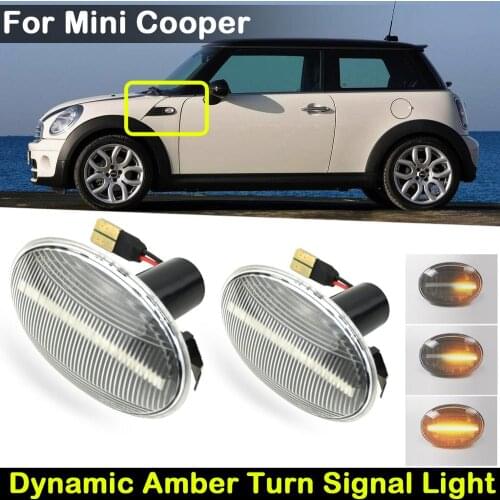 2Pcs Clear Lens LED Side Marker Lamp Dynamic Amber Turn Signal Indicator Light For Mini Cooper R55 R56 R57 R58 R59