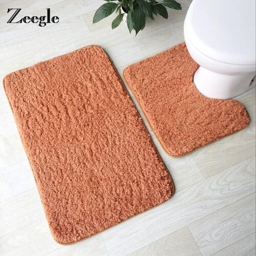 Zeegle 2Pcs Bath Mat Solid Bathroom Carpet U-Shaped Toilet Rug Non-slip Bathroom Floor Mat Shower Rug Absorbent Bathroom Rug
