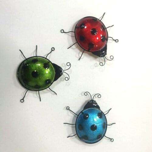 3Pcs 3D Wall Art Decor Ladybug Lawn Yard Sculpture Home Colorful Ornament