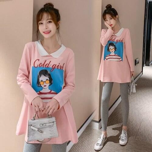 6601# Maternity Clothes Spring Autumn Cotton Cartoon Printed Suit Clothes for Pregnant Women Pants Suit