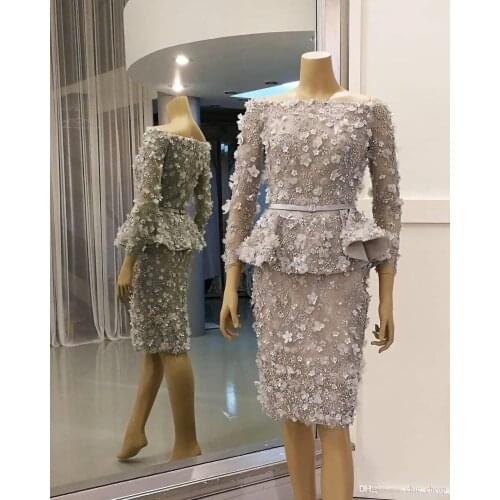 Arabic Luxurious Silver Mother Of Bride Dresses Lace Beaded Mother Of Groom Dresses Knee Length Evening Formal Party Gowns