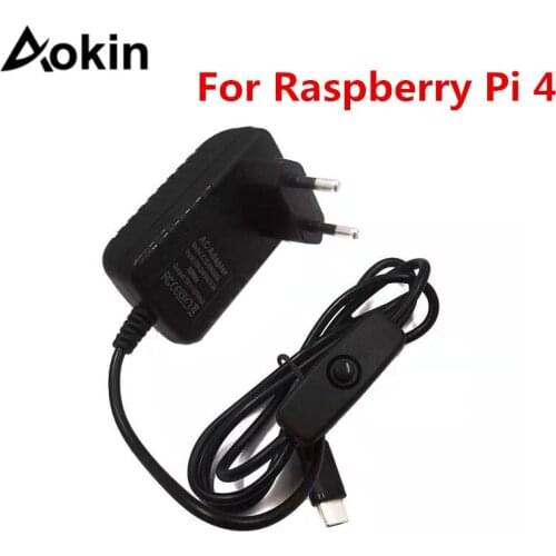 Aokin 5V 3A Raspberry Pi 4 Power Supply Type-C Power Adapter With ON/OFF Switch EU US AU UK Charger For Raspberry Pi 4 Model B