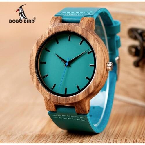 BOBO BIRD Watch Men Relogio Masculino Turquoise Blue Leather Quartz Watches Women in Gift Box relogio feminino DROP SHIPPING