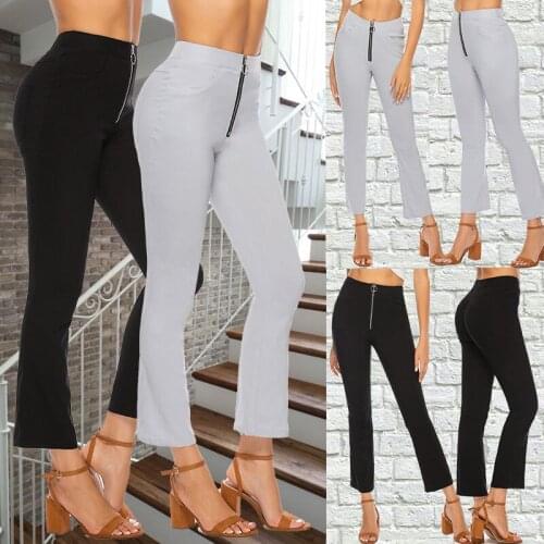 Black Vintage Solid Contrast Binding Flare Leg Elastic Waist Elegant Pants Autumn Office Lady Workwear Women Trousers