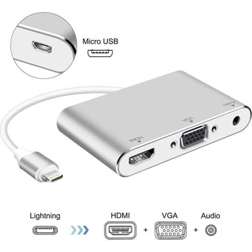 IPhone Docking Station 4 In 1 Lightning To HDMI VGA AV Adapter For IPhone12/11/XS/Ipad Mobile Phone TV HD Same Cable Converter