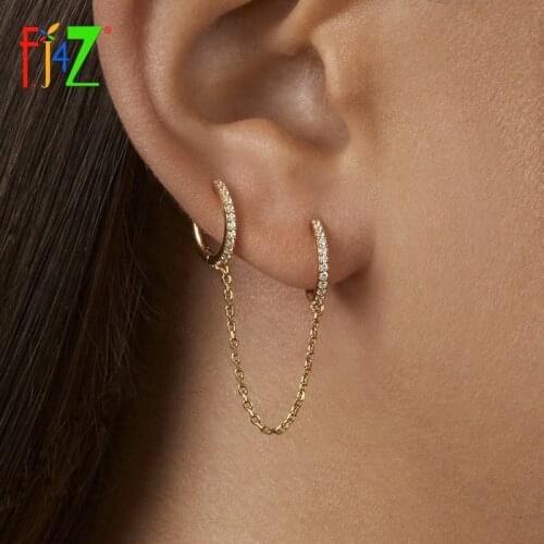 F.J4Z 1PC Hot Rhinestone Hoop Earrings Classic Double Hoops Chain Tassel Lady Club Show Earring Jewelry Accessories Dropship