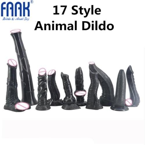 FAAK 17 Style Animal Dildo Long Dog Horse Wolf Penis With Suction Cup Medical PVC Material Large Butt Plug, Gay Anal Sex Toys