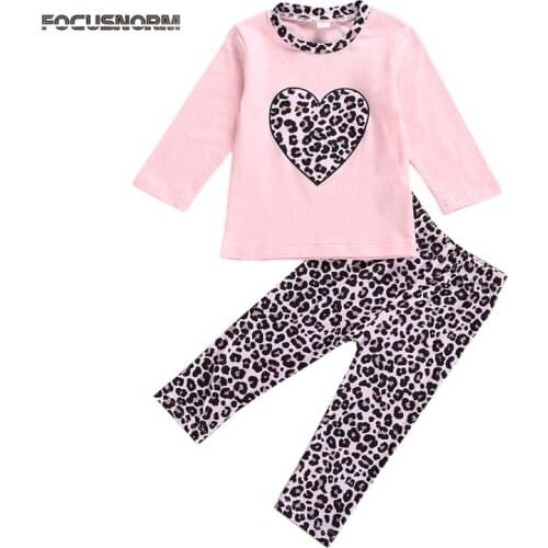 FOCUSNORM 1-6Y Autumn Baby Girls Leopard Clothes Sets Long Sleeve Pullover Tops Pants Trousers 2pcs