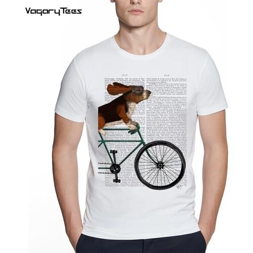 New Fashion Summer Mens Basset Hound on Bicycle T-Shirt Bicycle Rides Funny animal dog cycling Bike T-Shirt Boy Streetwear tee