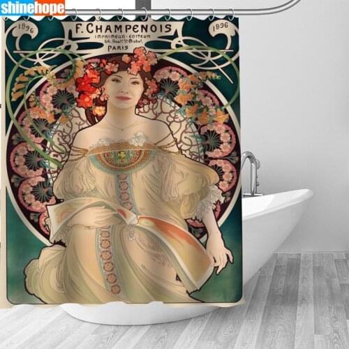 Customized Alphonse Mucha Shower Curtain Waterproof Polyester Fabric 8 Sizes High Quality Bathroom Curtains