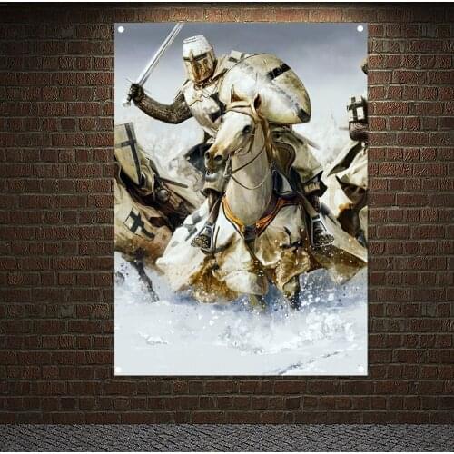 Medieval Crusades Paintings Wall Art Knights Templar Armor Banners Flags Vintage Templar Battles History Poster Interior Decor 6