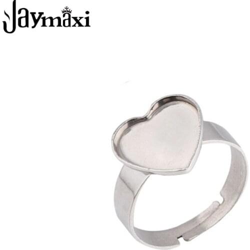 Jaymaxi 12mm Heart DIY Ring Stainless Steel Jewelry Findings Adjustable Ring Support Craft Making 20Pieces/lot